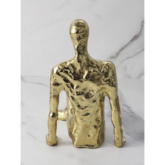 MCM Sitting Man Figurine Sculpture 7 1/4" Gold Finished Art Home Decor Accent - Picture 8 of 13